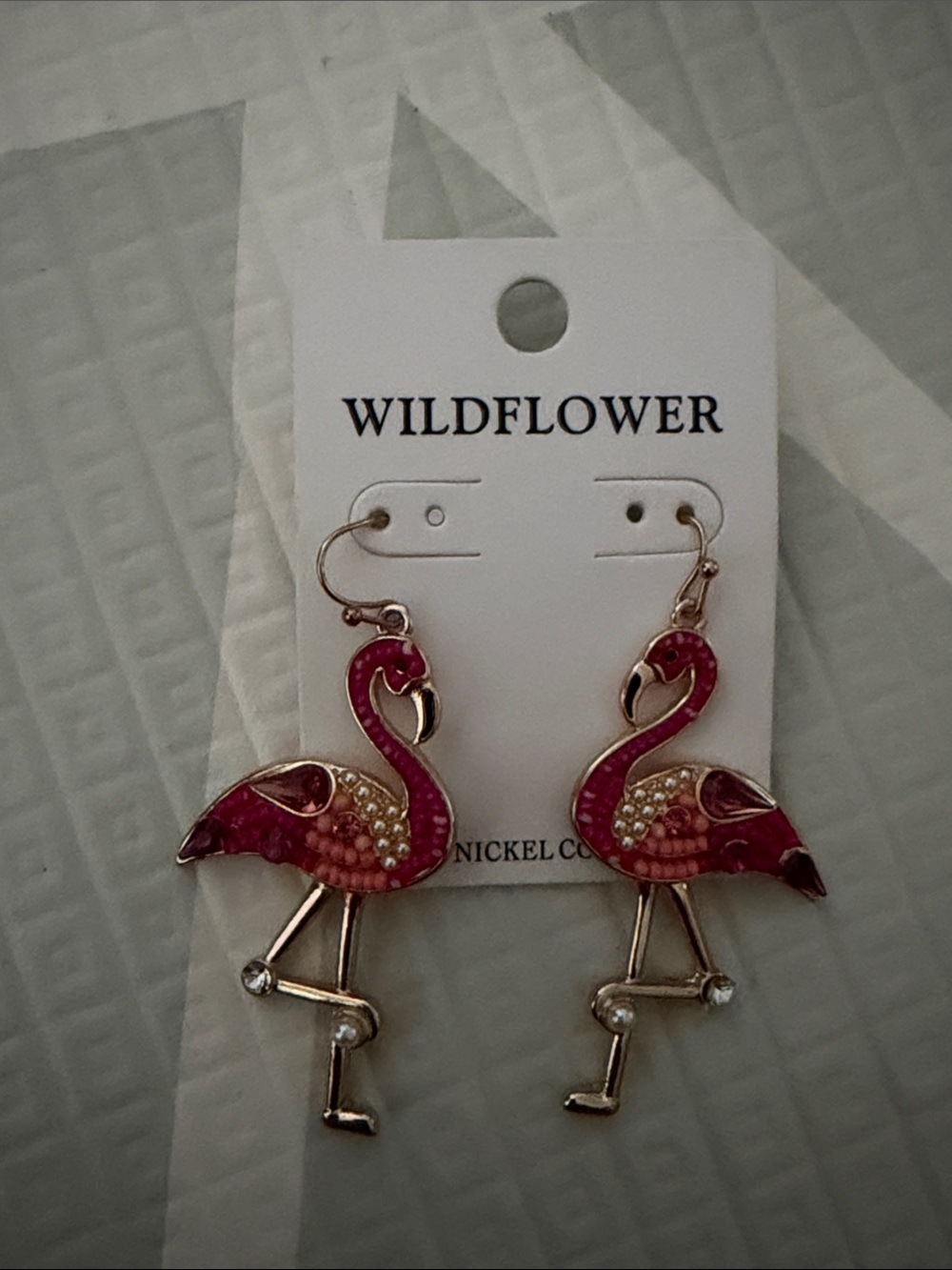 Wildflower Pink Flamingo Enamel Drop Earrings with Gold Accents